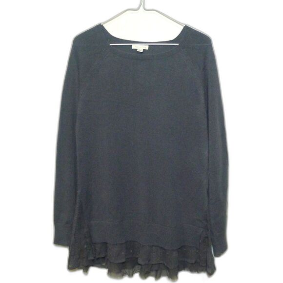 Garnet Hill Shirttail Cashmere Sweater - Charcoal Gray S - Picture 1 of 6